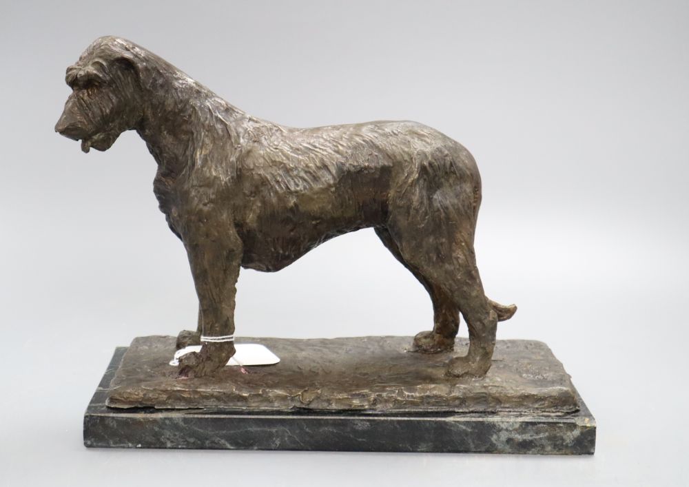 A resin figure of a hound, signed James Osborne, on marble base, height 21cm